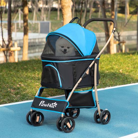 Poussette 3 en 1 pour petits chiens avec wagon détachable, panier de rangement, sangles de sécurité et coussin - Bleu - Image 4