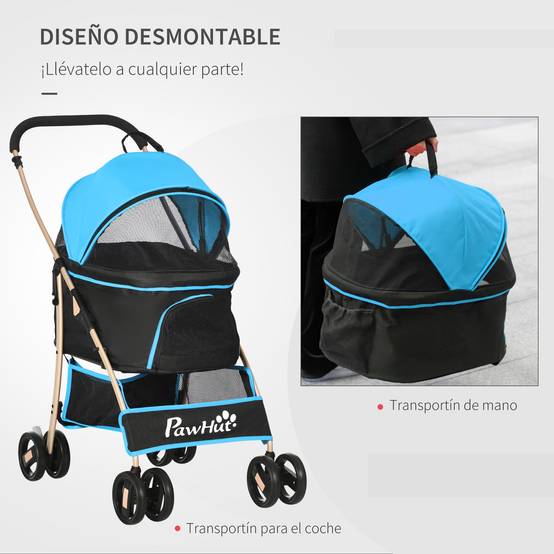 Poussette 3 en 1 pour petits chiens avec wagon détachable, panier de rangement, sangles de sécurité et coussin - Bleu - Image 7