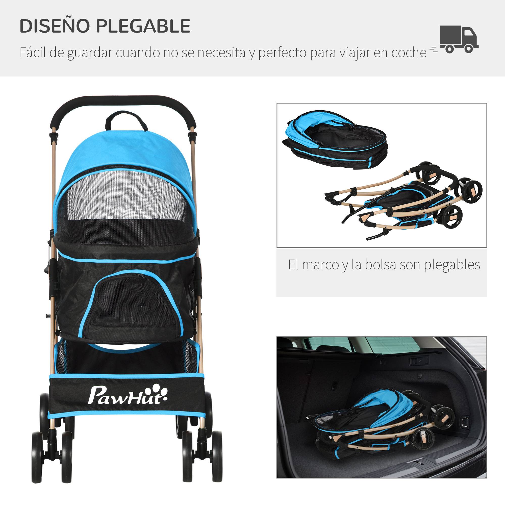 Poussette 3 en 1 pour petits chiens avec wagon détachable, panier de rangement, sangles de sécurité et coussin - Bleu - Image 8