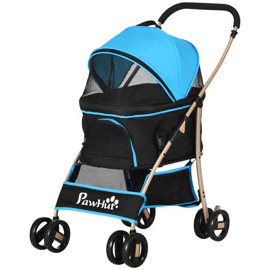 Poussette 3 en 1 pour petits chiens avec wagon détachable, panier de rangement, sangles de sécurité et coussin - Bleu - Image 2