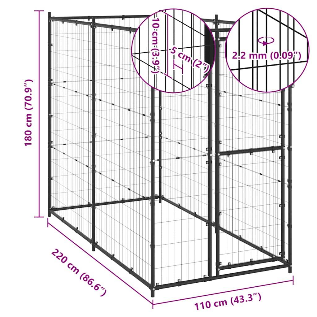 Vidaxl - Chenil d'extérieur pour chiens Acier 110x220x180 cm vidaXL 150796 - Imagen 7
