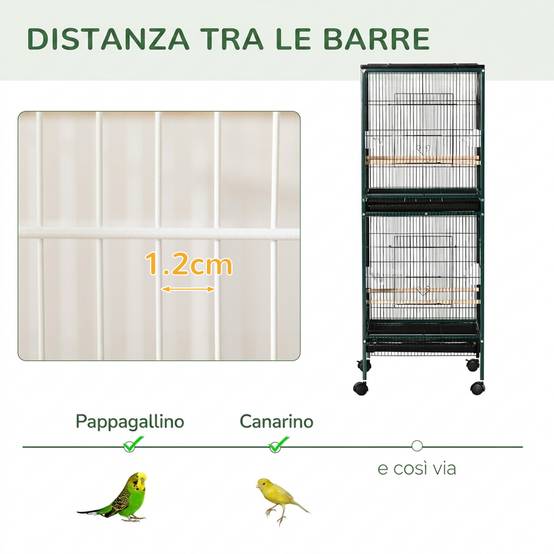 Cage volière pour oiseaux d'intérieur avec roues et bacs amovibles, 51,5x50x140 cm, vert foncé - Image 9