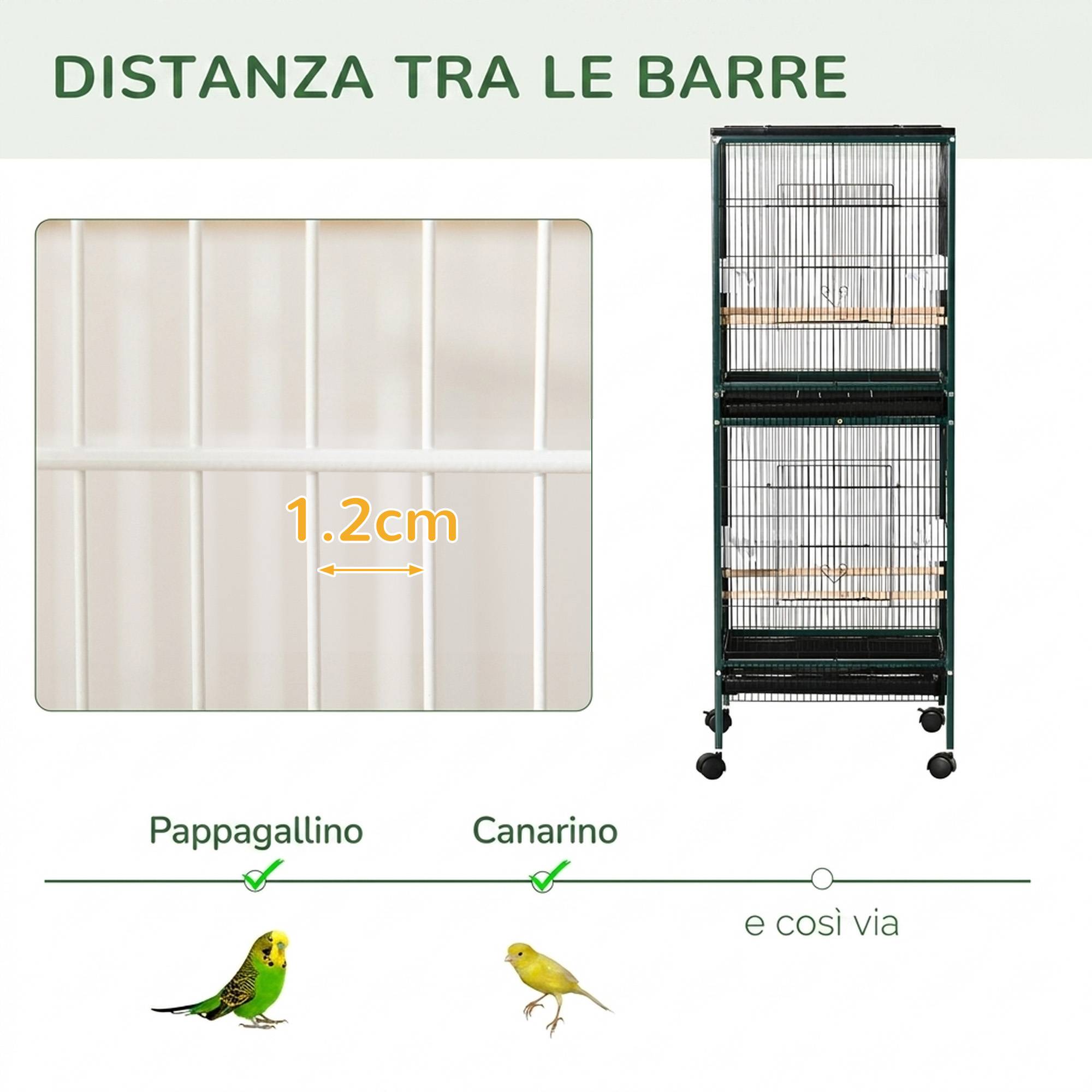 Cage volière pour oiseaux d'intérieur avec roues et bacs amovibles, 51,5x50x140 cm, vert foncé - Image 9