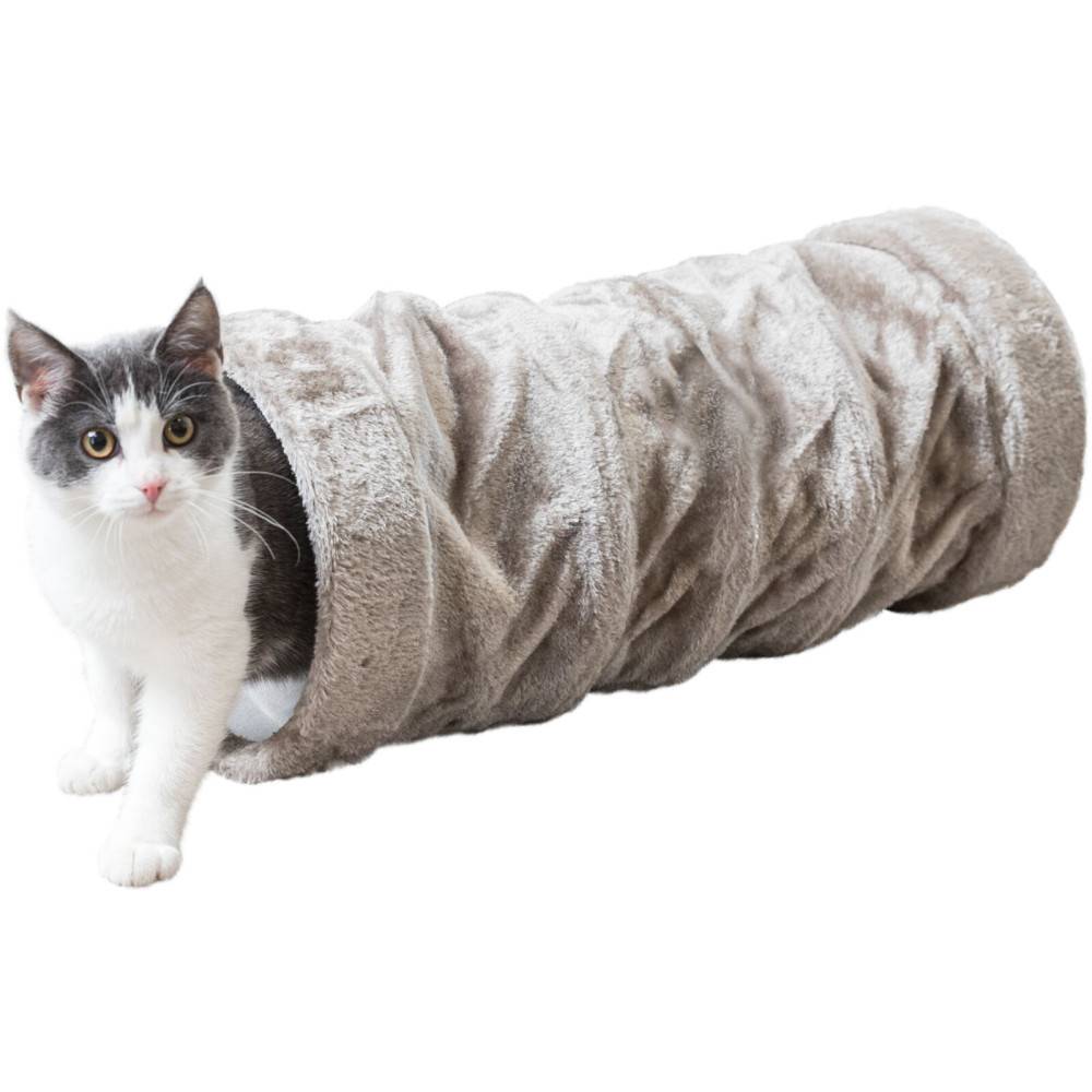 Trixie - Tunnel de jeu, peluche gris ø 22 × 60 cm pour chat - Imagen 3
