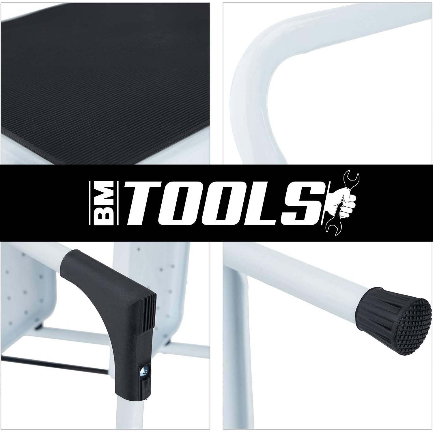 BM TOOLS - Escabeau Acier 2 Marches, Hauteur 47cm, Pliable, Charge 150kg