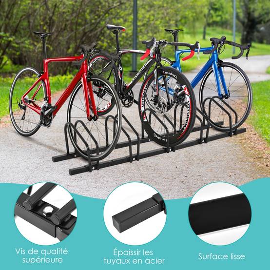 Râtelier pour 5 Vélo en Acier Revêtu Fixation au Sol ou au Mur pour Extérieur et Intérieur 150 x 32,5 x 26CM Noir - Image 4