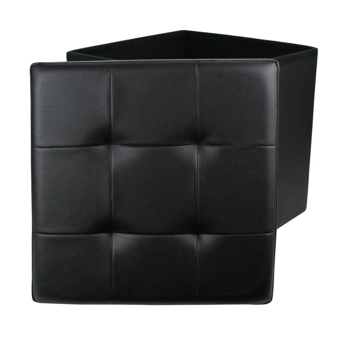 ALTOBUY - Pouf Coffre Pliable Carré Simili Cuir Noir Capitonné - RONNY - Image 2