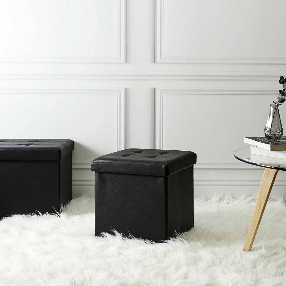 ALTOBUY - Pouf Coffre Pliable Carré Simili Cuir Noir Capitonné - RONNY - Image 4