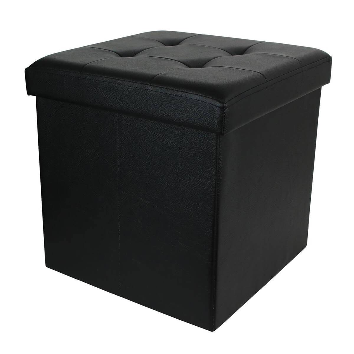 ALTOBUY - Pouf Coffre Pliable Carré Simili Cuir Noir Capitonné - RONNY