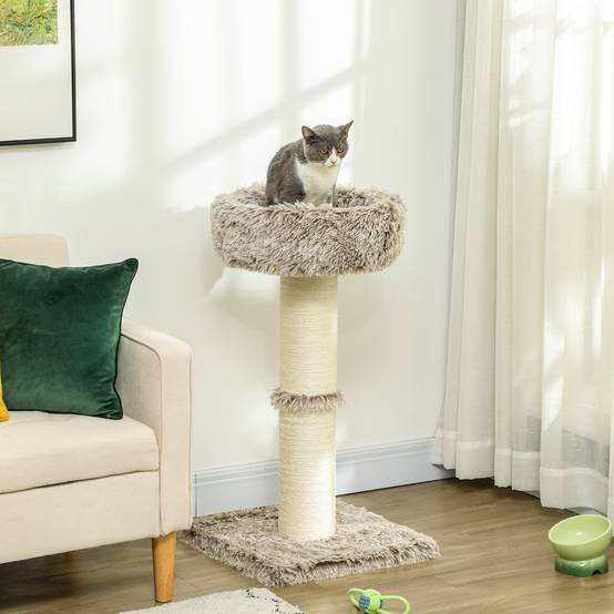 Arbre à chat bois peluche pour intérieur poteau à gratter épais 87cm marron - ComfortXL Outdoor Living - Image 3
