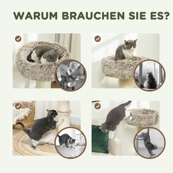 Arbre à chat bois peluche pour intérieur poteau à gratter épais 87cm marron - ComfortXL Outdoor Living - Image 8