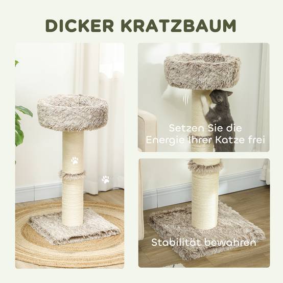 Arbre à chat bois peluche pour intérieur poteau à gratter épais 87cm marron - ComfortXL Outdoor Living - Image 6