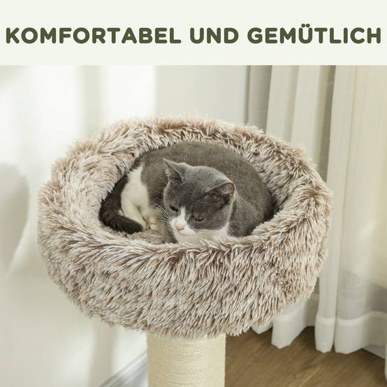 Arbre à chat bois peluche pour intérieur poteau à gratter épais 87cm marron - ComfortXL Outdoor Living - Image 7