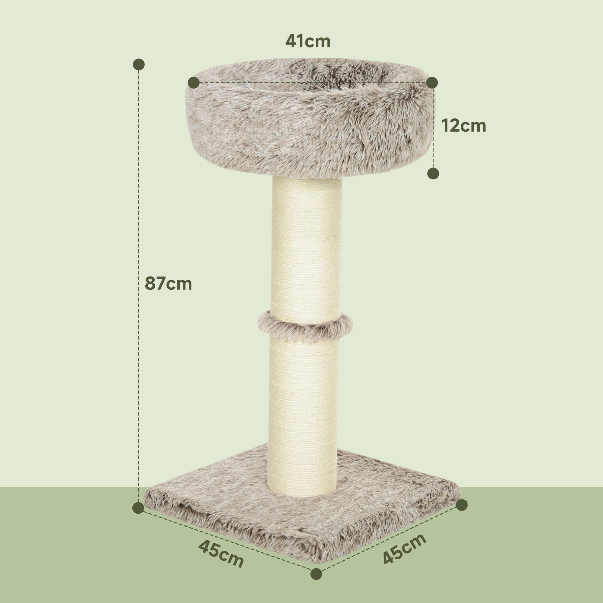 Arbre à chat bois peluche pour intérieur poteau à gratter épais 87cm marron - ComfortXL Outdoor Living - Image 5
