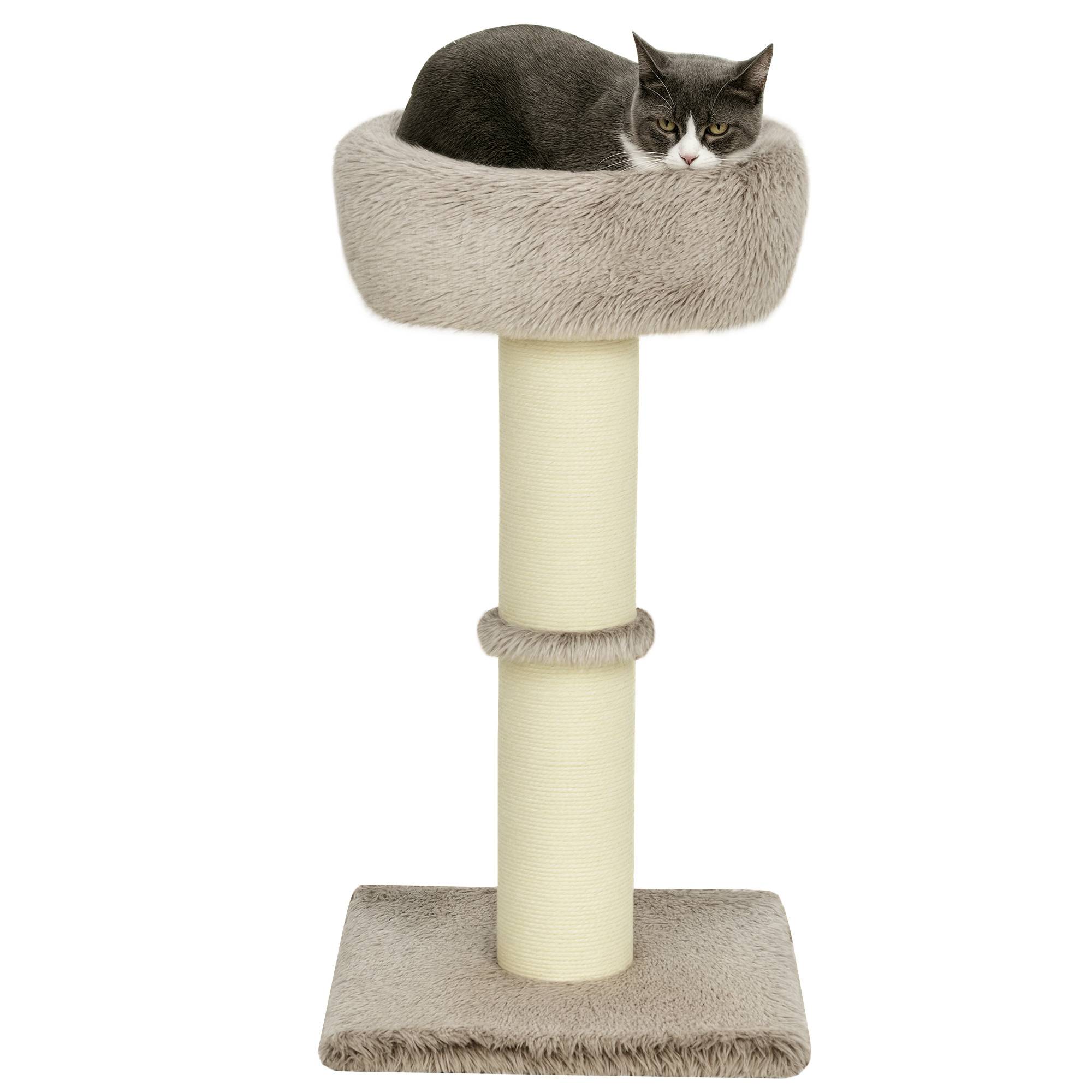 Arbre à chat bois peluche pour intérieur poteau à gratter épais 87cm marron - ComfortXL Outdoor Living