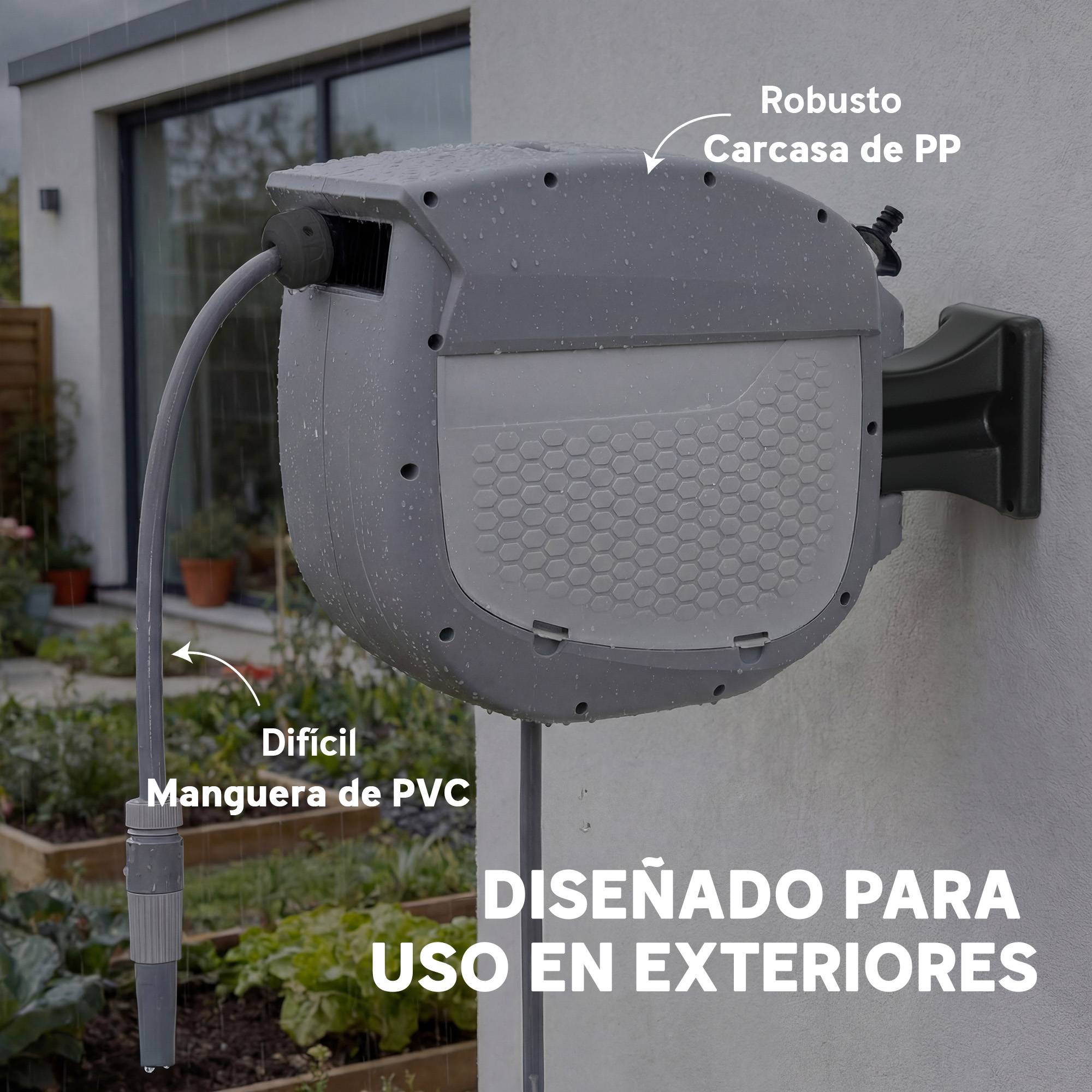 ComfortXL - Dévidoir mural rétractable 20 m gris avec verrouillage automatique et buse 2 modes - ComfortXL Outdoor Living - Image 10