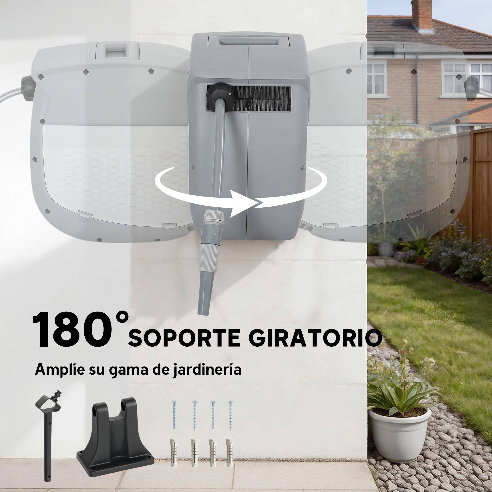 ComfortXL - Dévidoir mural rétractable 20 m gris avec verrouillage automatique et buse 2 modes - ComfortXL Outdoor Living - Image 8