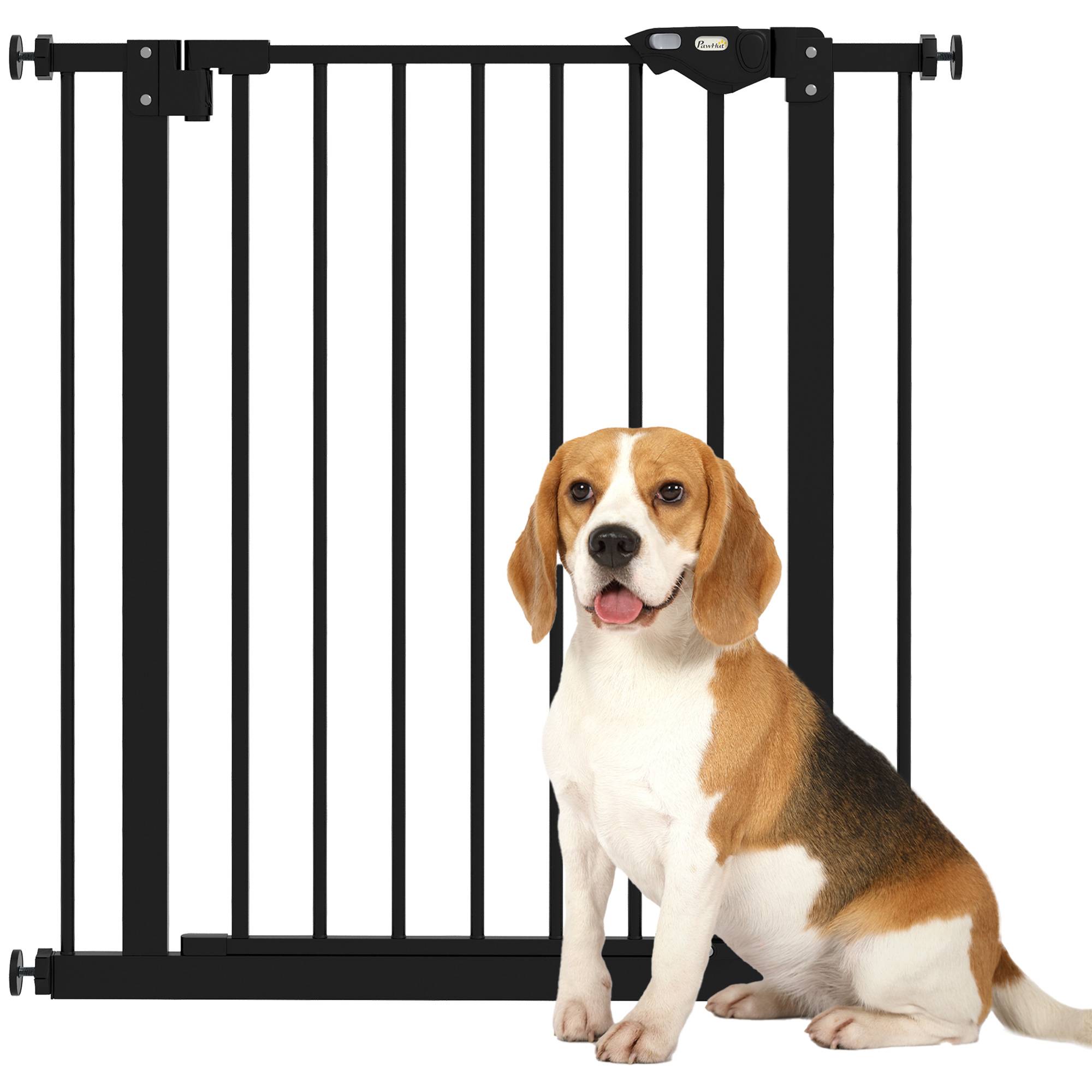 Barrière de porte pour chien, protection animal, métal, plastique, 74-80 cm, noir - Image 1