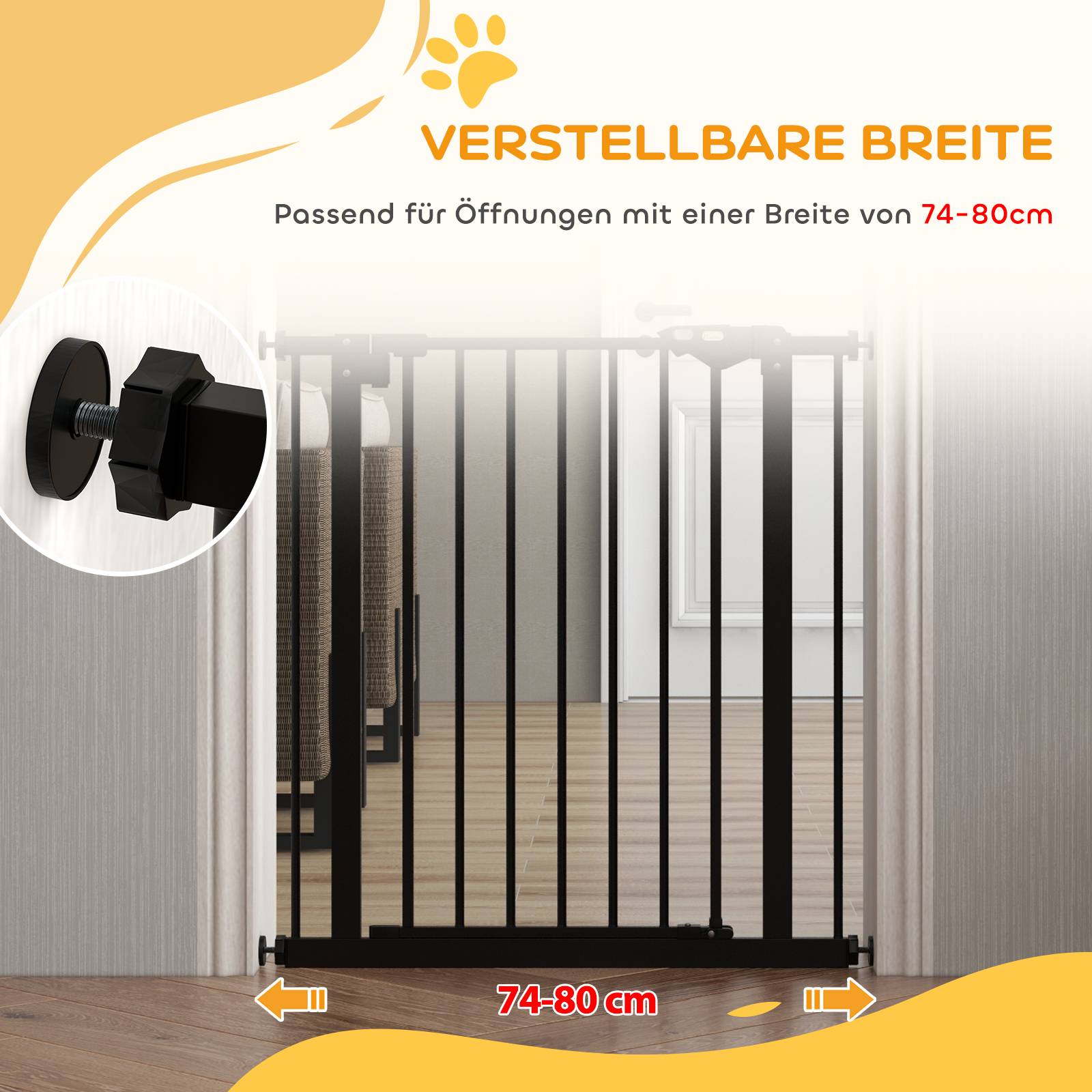 Barrière de porte pour chien, protection animal, métal, plastique, 74-80 cm, noir - Image 9