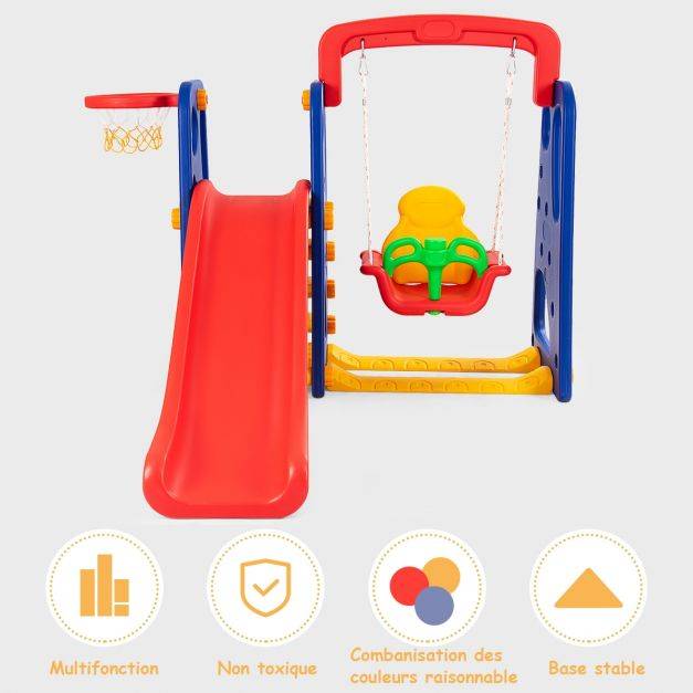 Helloshop26 - Toboggan enfants aire de jeux 3 en 1 avec balançoire portique panier de basketball escalade - Imagen 3