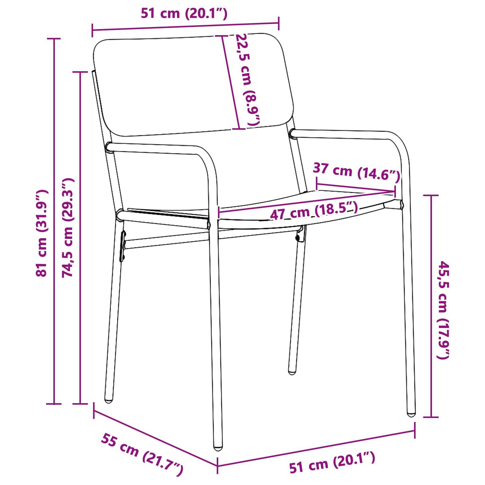Chaises de jardin acier anthracite 51 x 55 x 81 cm - PANGIVO - Image 9