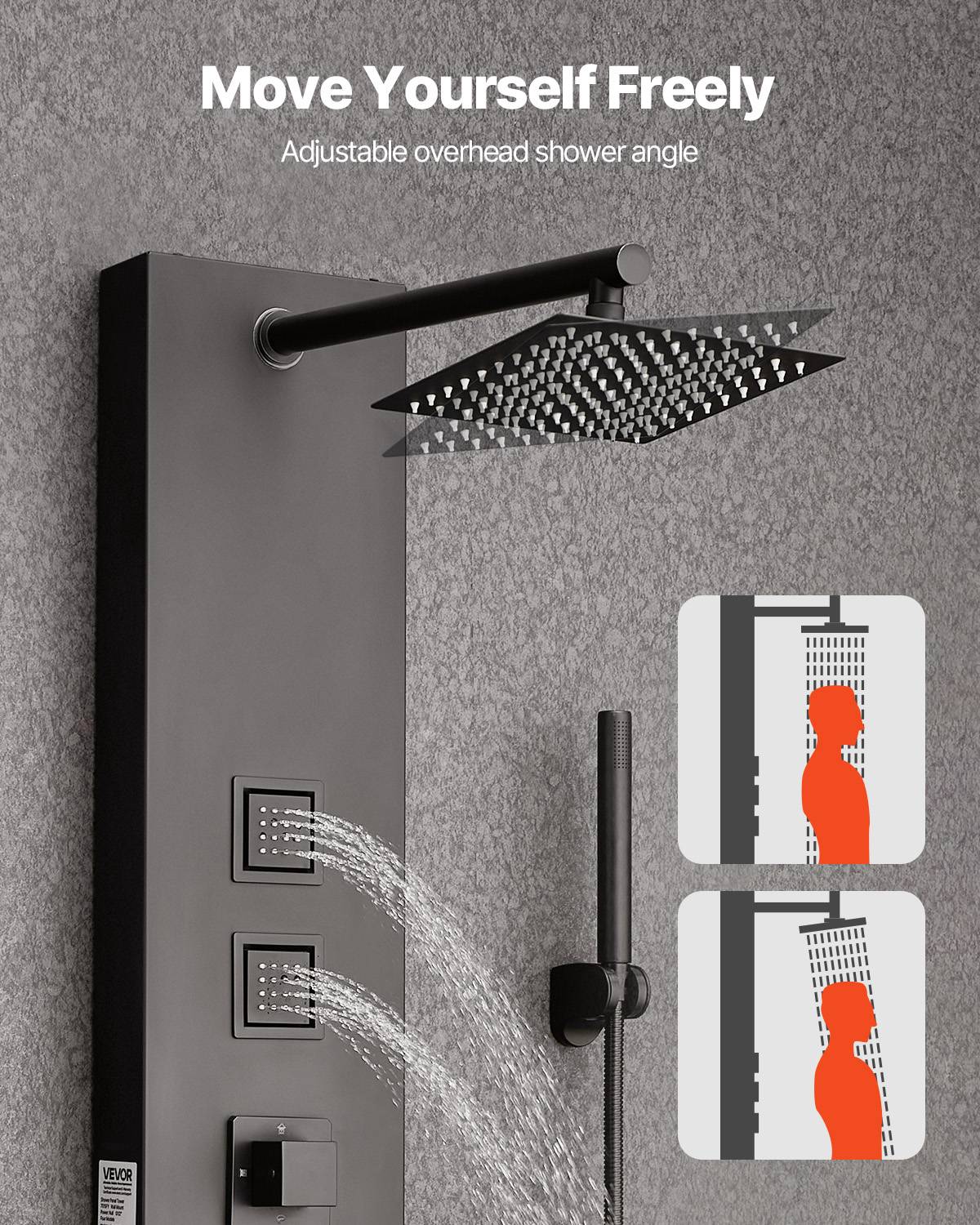 Vevor - VEVOR Colonne douche inox, pommeau pluie, panneau mural 4 fonctions, 4 jets corporels, douchette + bec baignoire. - Image 5