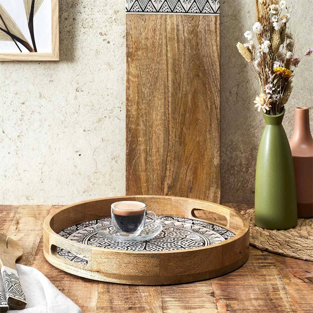 The Home Deco Factory - Plateau de Service en Bois "Dune" 35cm Noir - Image 4
