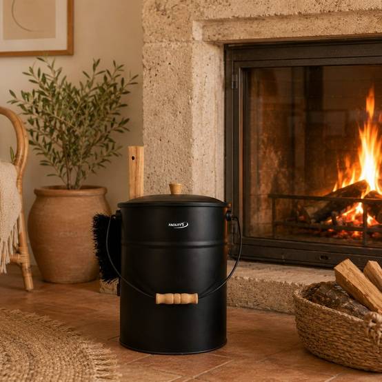 Facilitys - Seau cendres couvercle 15 L acier noir - kit 4 accessoires cheminée - Image 2