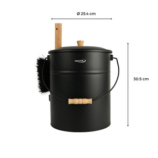 Facilitys - Seau cendres couvercle 15 L acier noir - kit 4 accessoires cheminée - Image 3