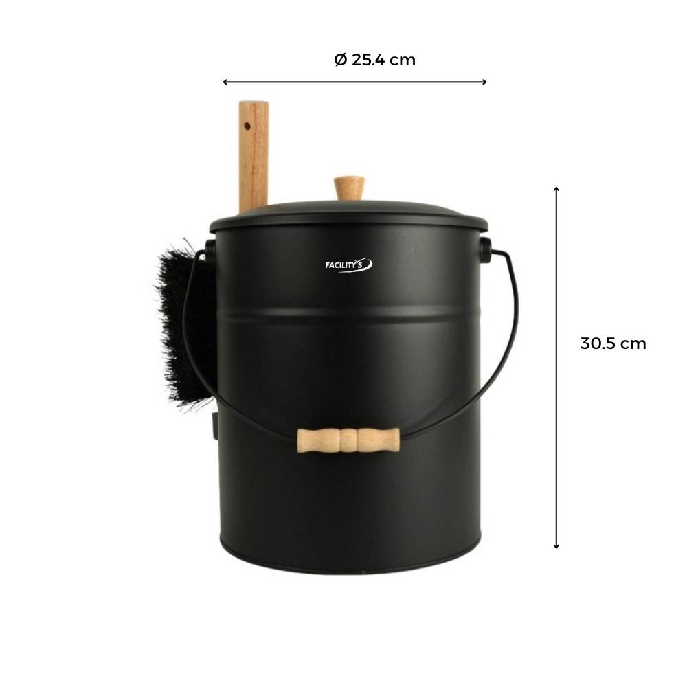Facilitys - Seau cendres couvercle 15 L acier noir - kit 4 accessoires cheminée - Image 3