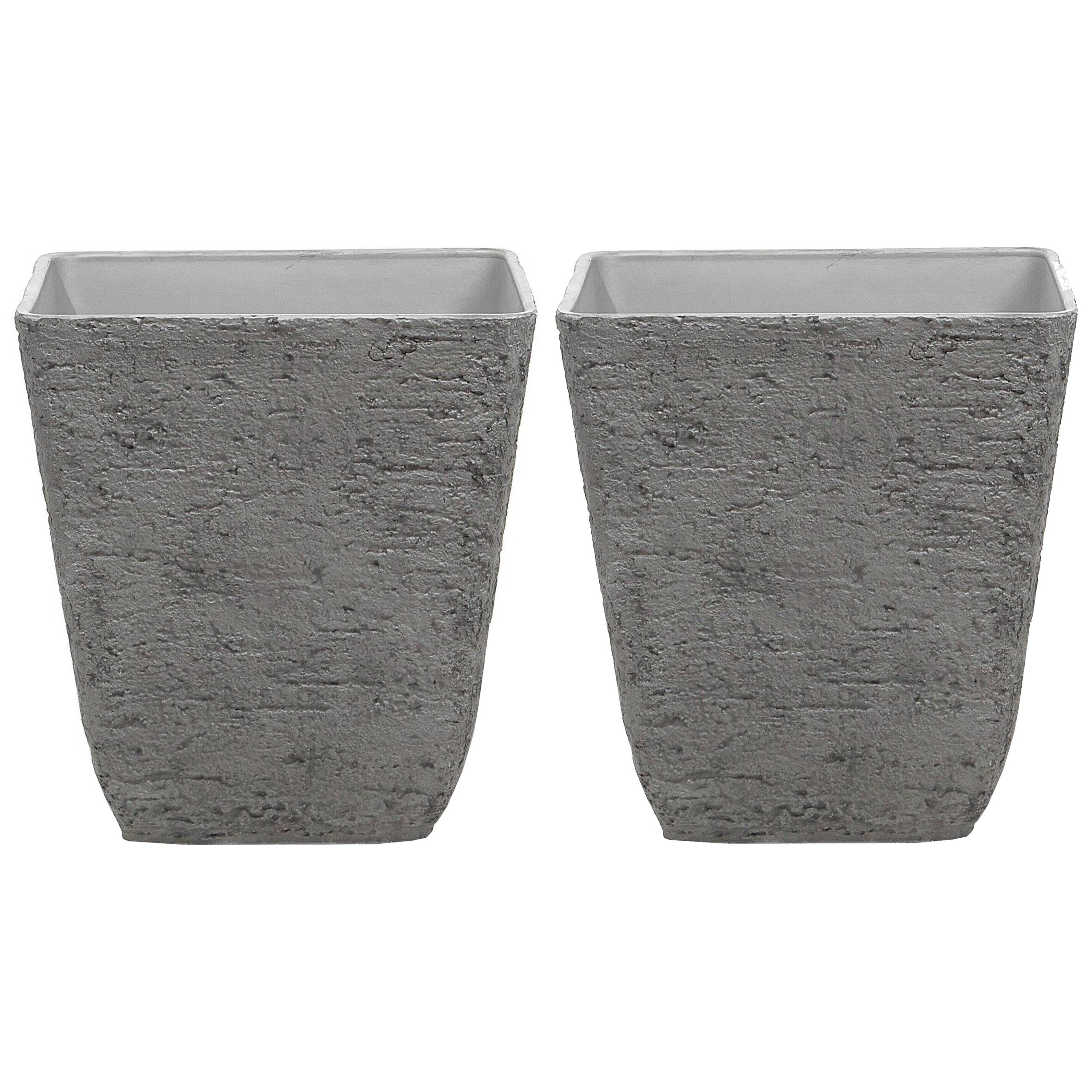 Beliani - Cache-Pots Gris en Polyrésine 49 x 49 x 53 cm Effet Pierre Pot de Fleurs Idéal pour Extérieur et Intérieur Evasés Lot de 2 - Imagen 1