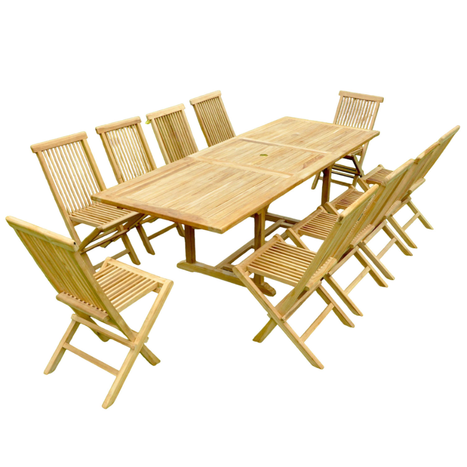 Salon de jardin teck 12 places table rectangulaire 10 chaises KAJANG - Image 1