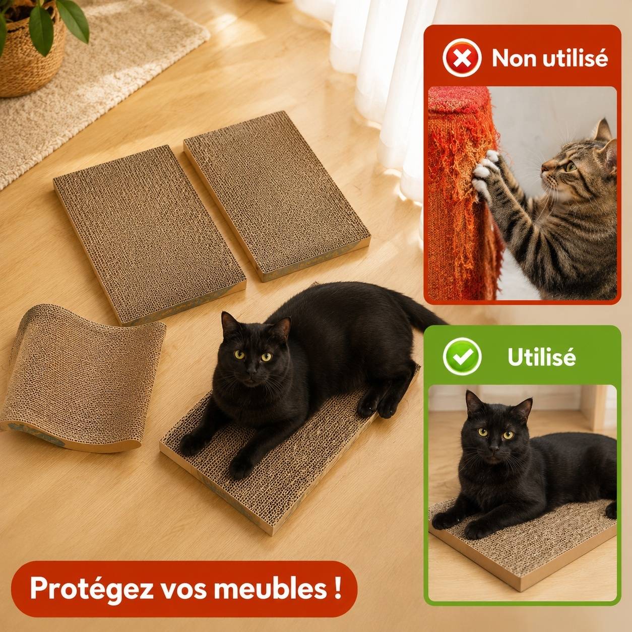 Lot de 5 Grattoirs pour Chats en Papier Ondulé Réversible Anti Dérapant - Image 3