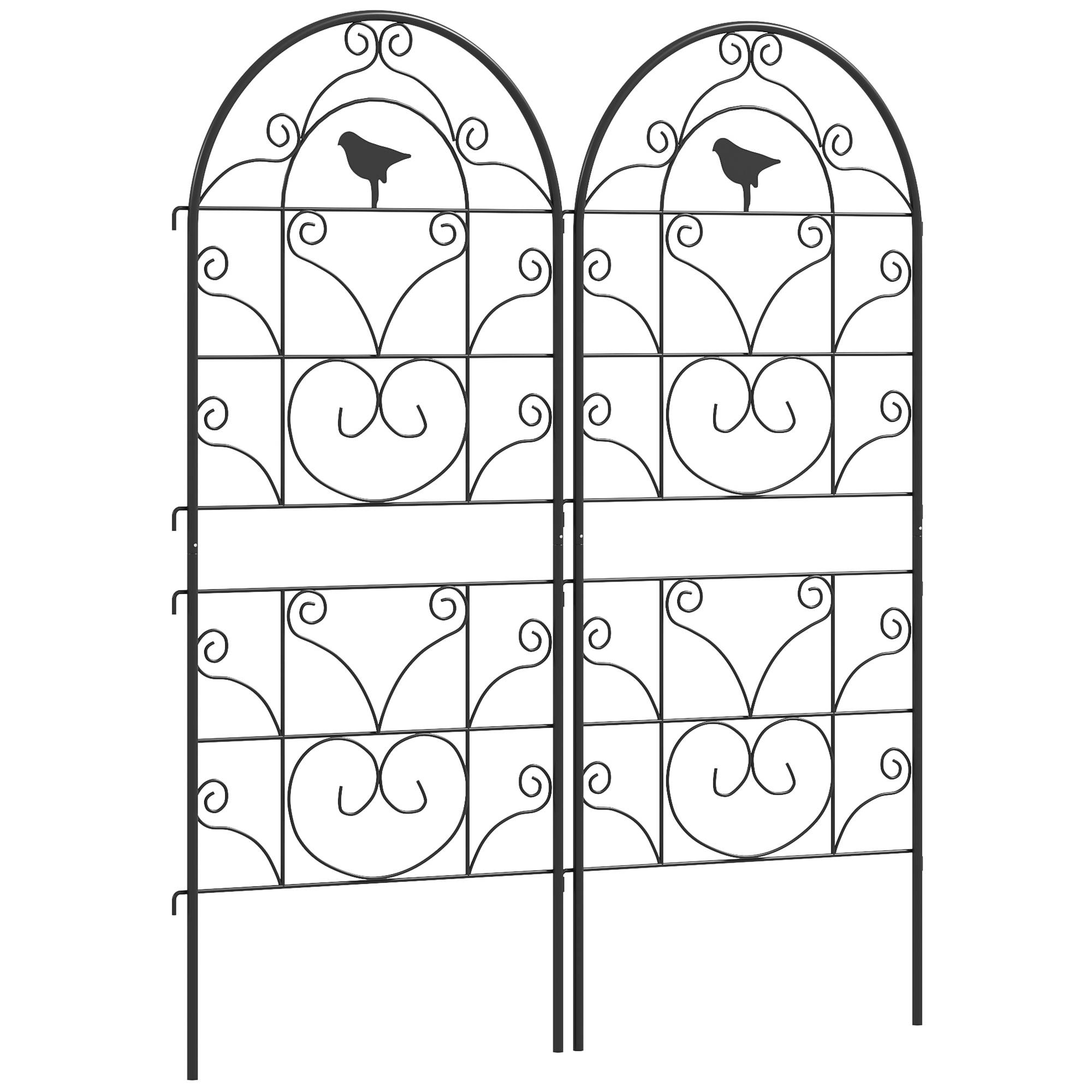 Treillage métallique pour plantes grimpantes avec design oiseau, noir, 50 x 120 cm (lot de 2) - PANGIVO - Image 1