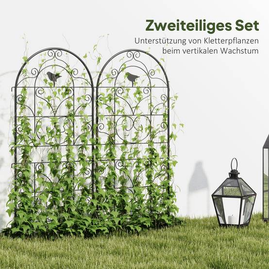 Treillage métallique pour plantes grimpantes avec design oiseau, noir, 50 x 120 cm (lot de 2) - PANGIVO - Image 4