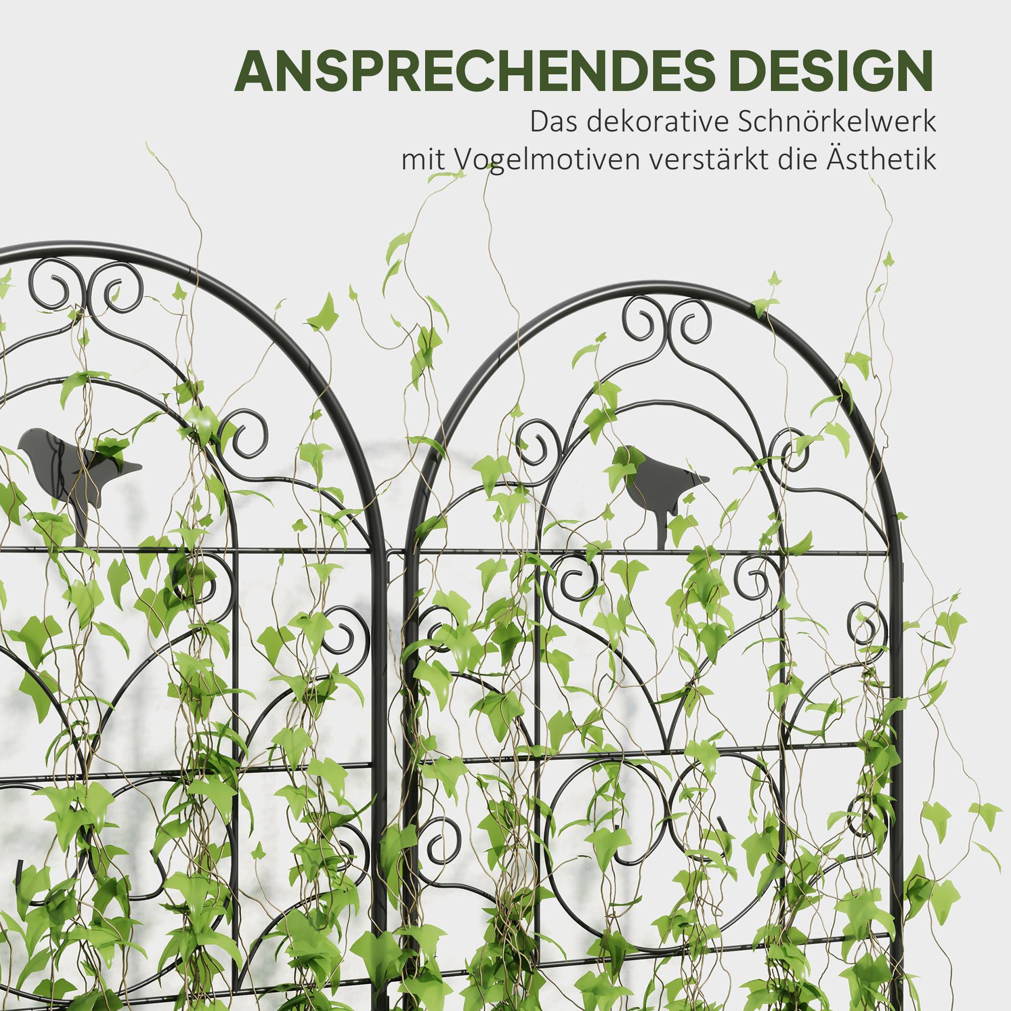 Treillage métallique pour plantes grimpantes avec design oiseau, noir, 50 x 120 cm (lot de 2) - PANGIVO - Image 5