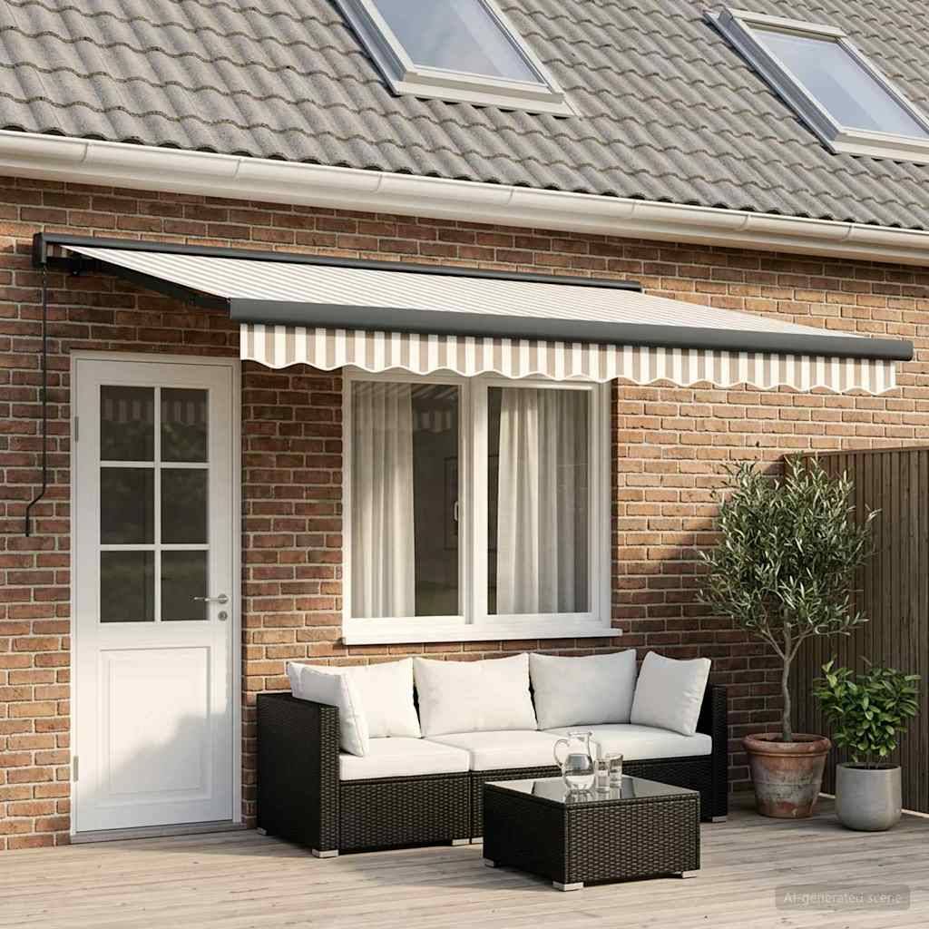 ComfortXL - Store Banne Manuel Toile Aluminium Protection Solaire Extérieure 500x300cm Gris Clair - ComfortXL Outdoor Living - Image 1