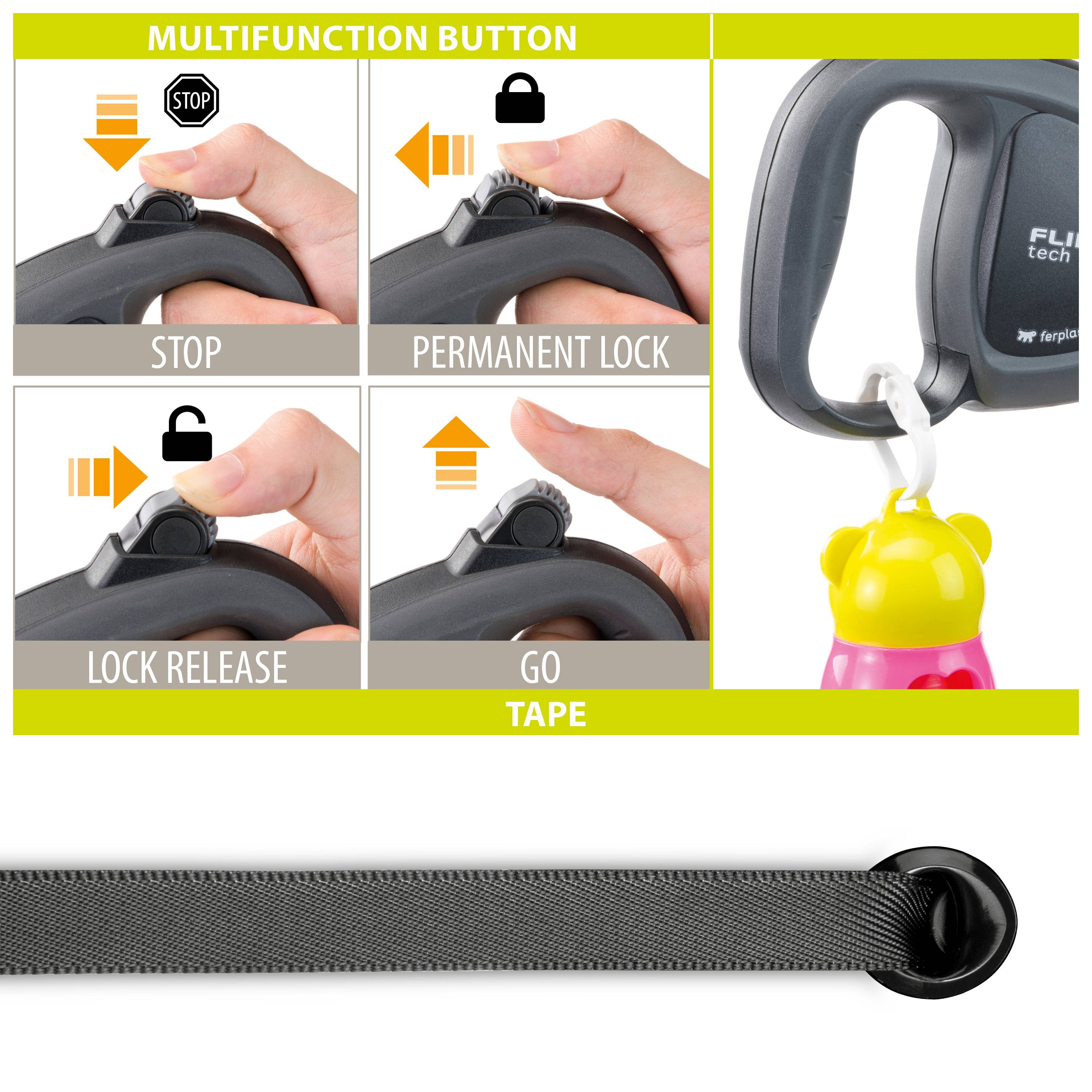 Ferplast - Ferplast Laisse Chien Enrouleur FLIPPY TECH, Laisse pour Chiens de Taille Moyenne jusqu'à 25 Kg. Sangle Extensible max 3 m. Bouton de verrouillage et - Imagen 6