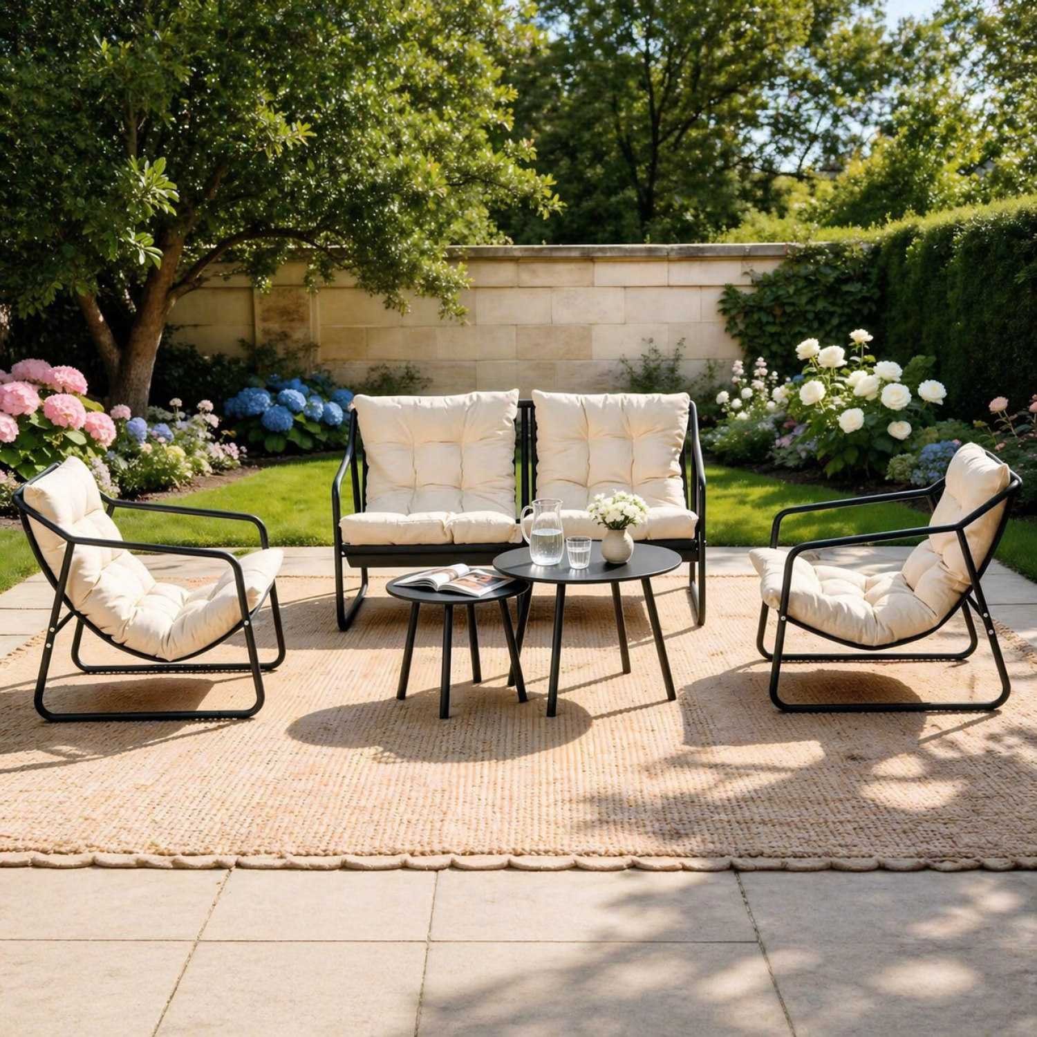 Salon de jardin 4 places gris et beige avec tables basses ATRANI - Image 2