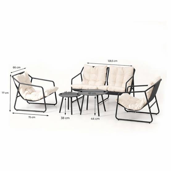 Salon de jardin 4 places gris et beige avec tables basses ATRANI - Image 3
