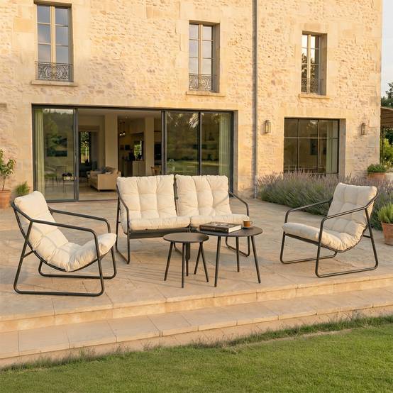 Salon de jardin 4 places gris et beige avec tables basses ATRANI - Image 5