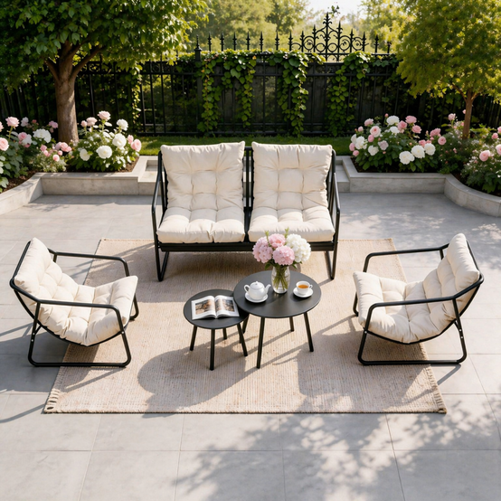 Salon de jardin 4 places gris et beige avec tables basses ATRANI - Image 4
