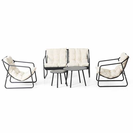 Salon de jardin 4 places gris et beige avec tables basses ATRANI - Image 1
