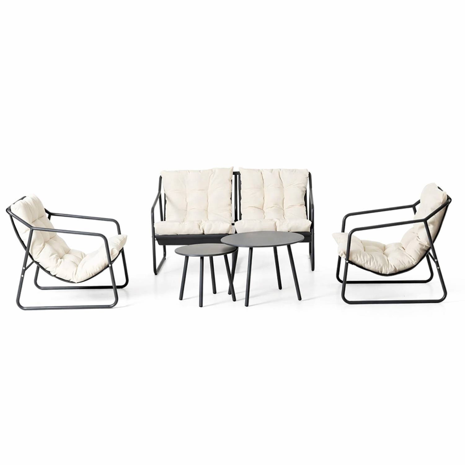 Salon de jardin 4 places gris et beige avec tables basses ATRANI - Image 1