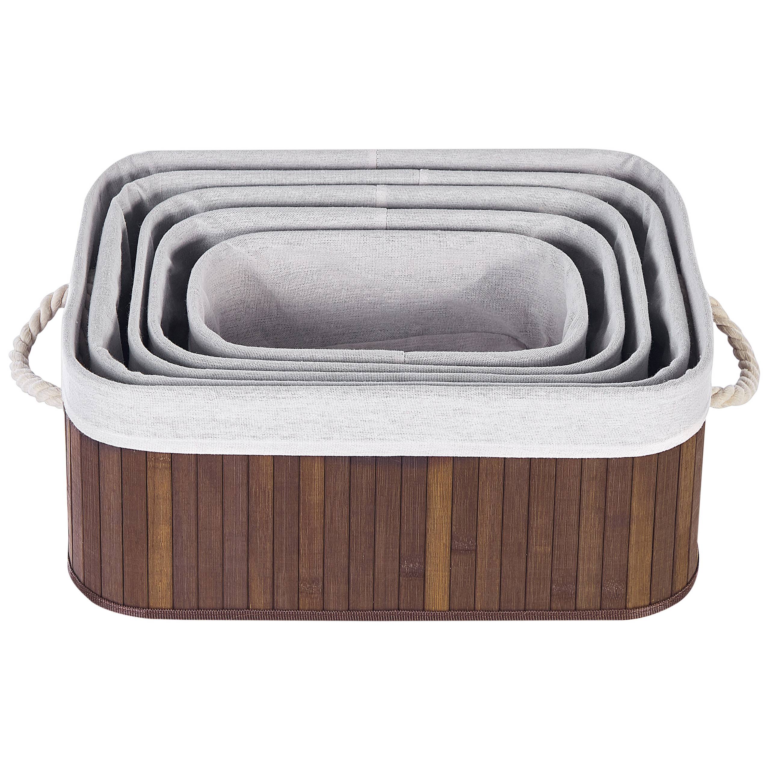 Paniers Teinte Bois Sombre en Bambou Coton et Viscose Bacs Rangement à Linge Rectangle à Anses Pratiques pour Salle de Bains Lot de 5 - Imagen 8