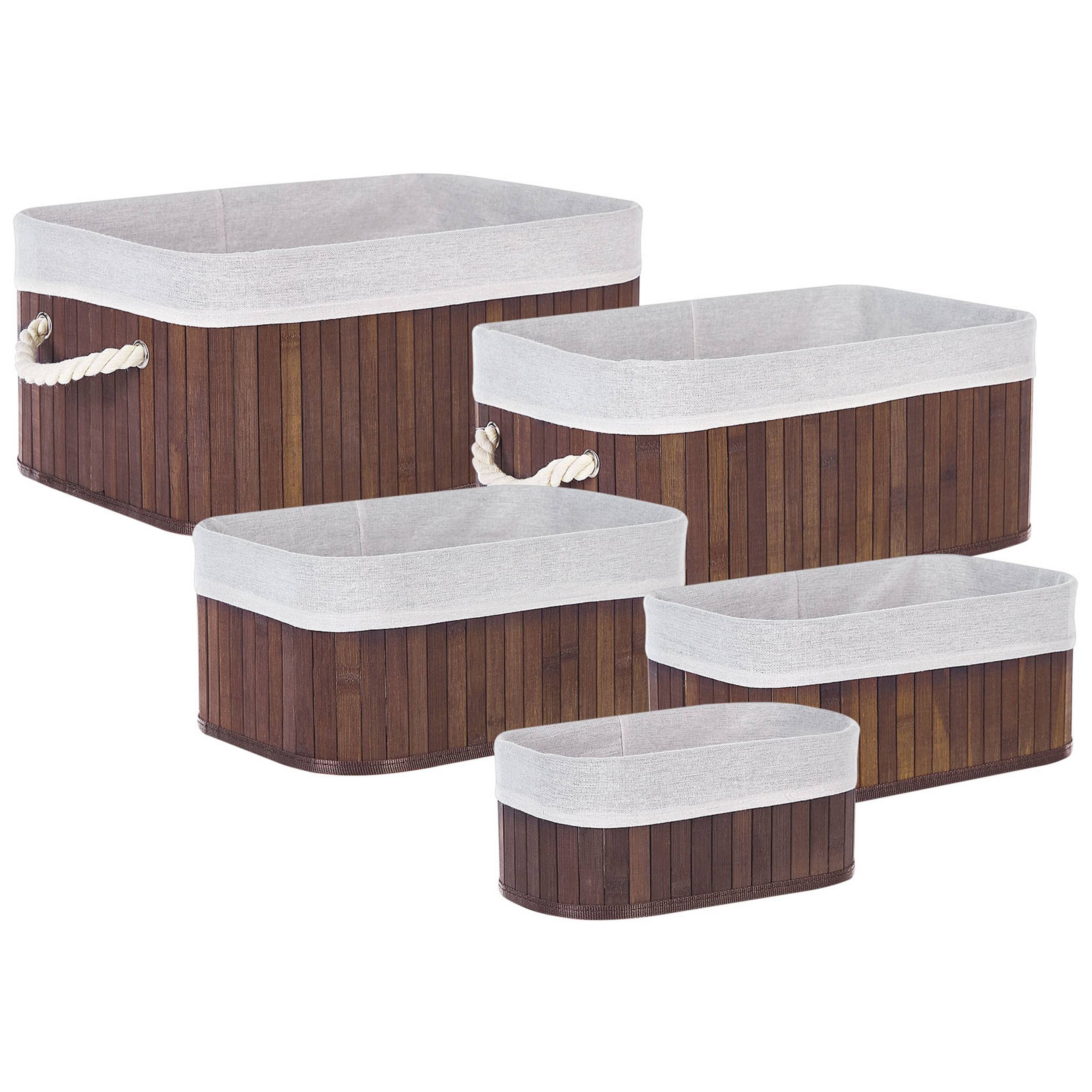 Paniers Teinte Bois Sombre en Bambou Coton et Viscose Bacs Rangement à Linge Rectangle à Anses Pratiques pour Salle de Bains Lot de 5 - Imagen 1