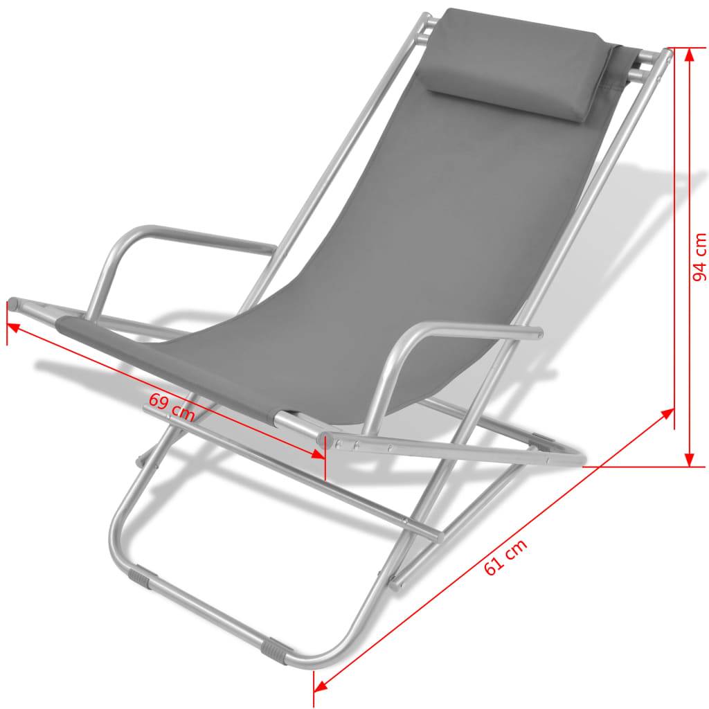 Helloshop26 - Lot de deux chaises inclinables de terrasse acier gris - Imagen 7