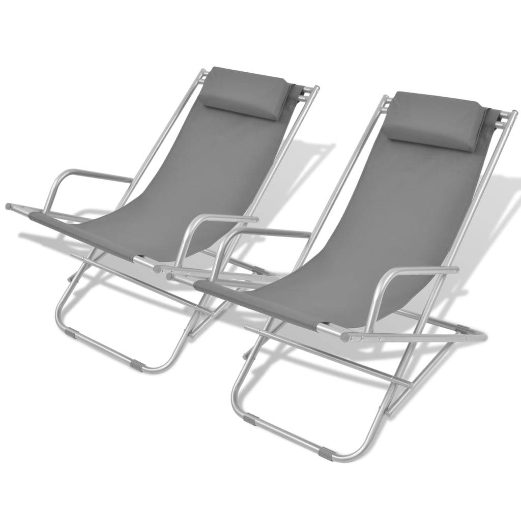 Helloshop26 - Lot de deux chaises inclinables de terrasse acier gris - Imagen 1
