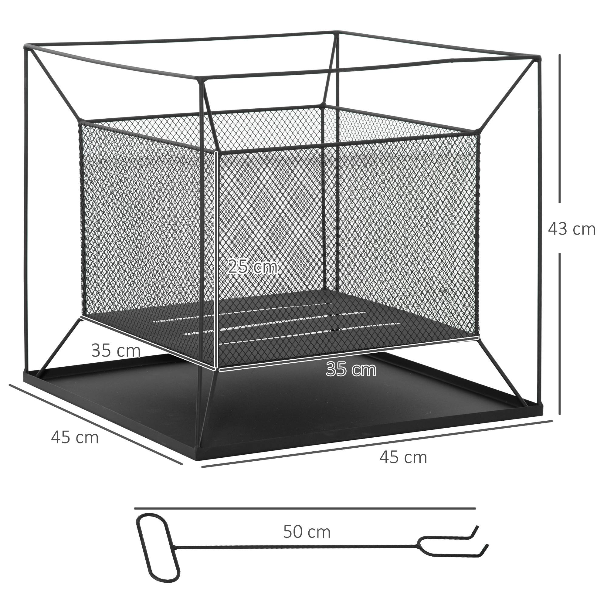 Outsunny - Brasero cheminée foyer extérieur carré avec tisonnier dim. 45L x 45l x 43H cm métal noir - Outsunny - Imagen 3