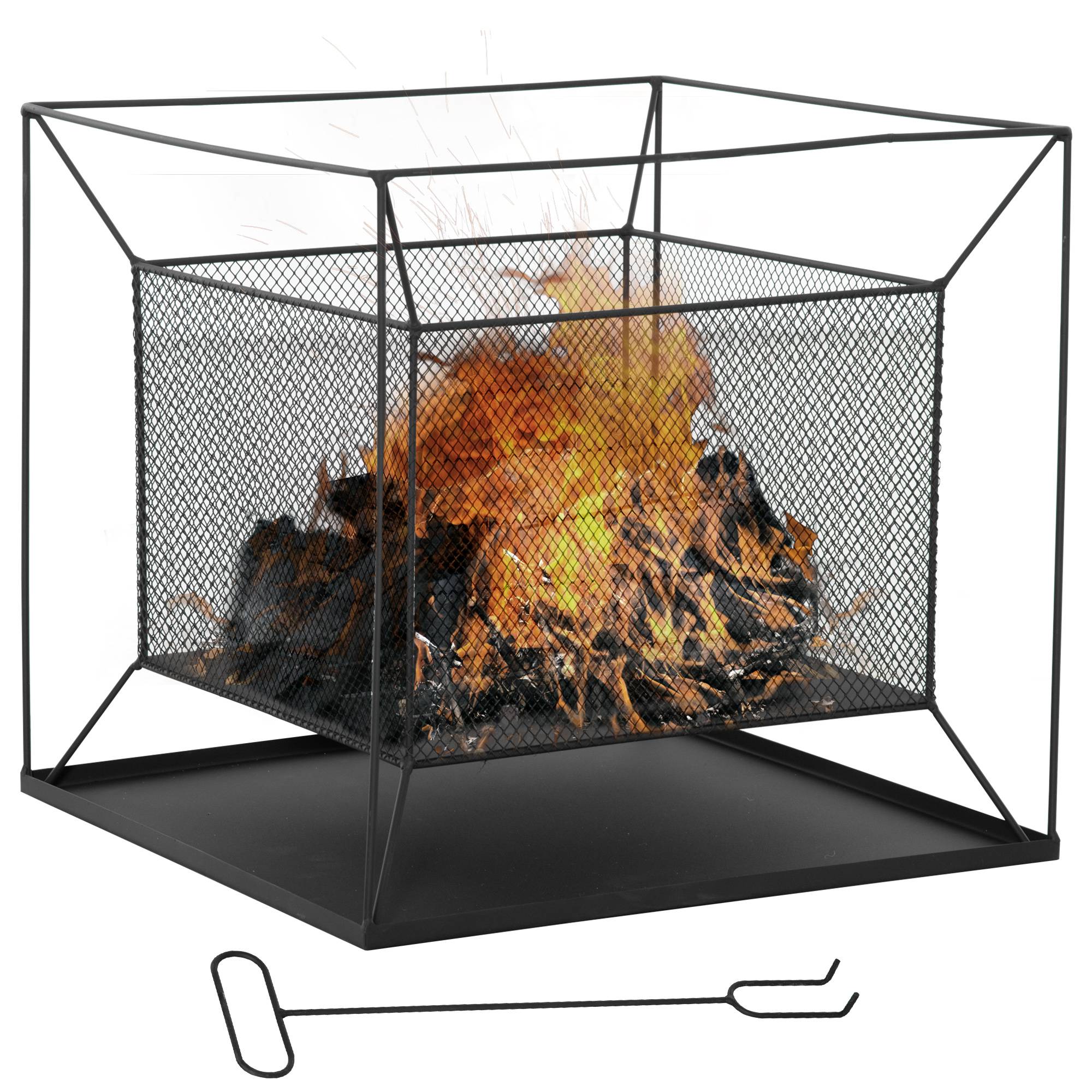 Outsunny - Brasero cheminée foyer extérieur carré avec tisonnier dim. 45L x 45l x 43H cm métal noir - Outsunny - Imagen 1